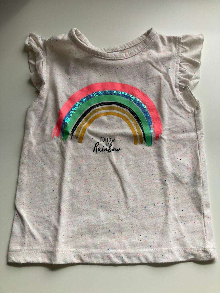 Mouwloos regenboog shirt maat 92, Kinderen en Baby's, Ophalen of Verzenden, Gebruikt, Meisje, Shirt of Longsleeve