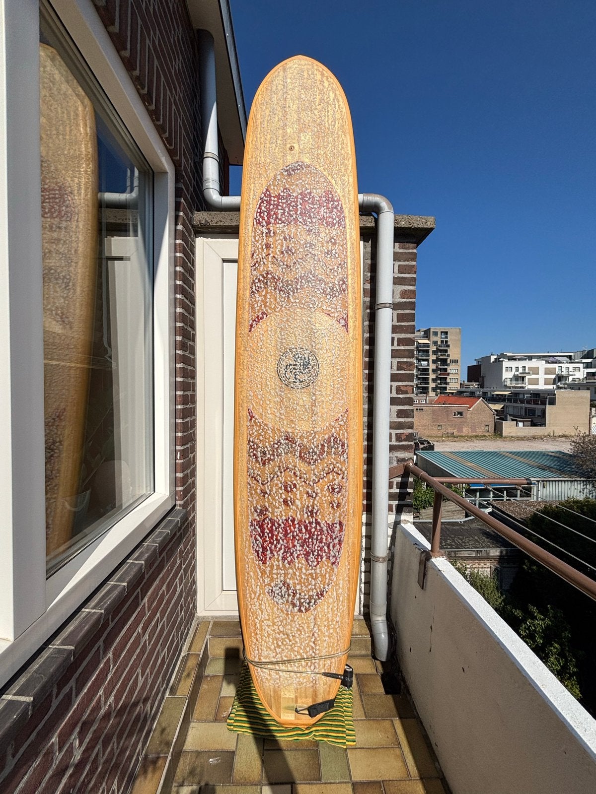 Uniek Ollywood Classic Balsa Longboard D-fin 9.8 ft., Ophalen, Gebruikt, Longboard, Met vinnen