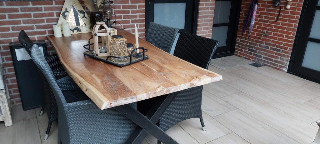 Massief houten boomstam tafel, Gebruikt, 150 tot 200 cm, Rechthoekig, 50 tot 100 cm