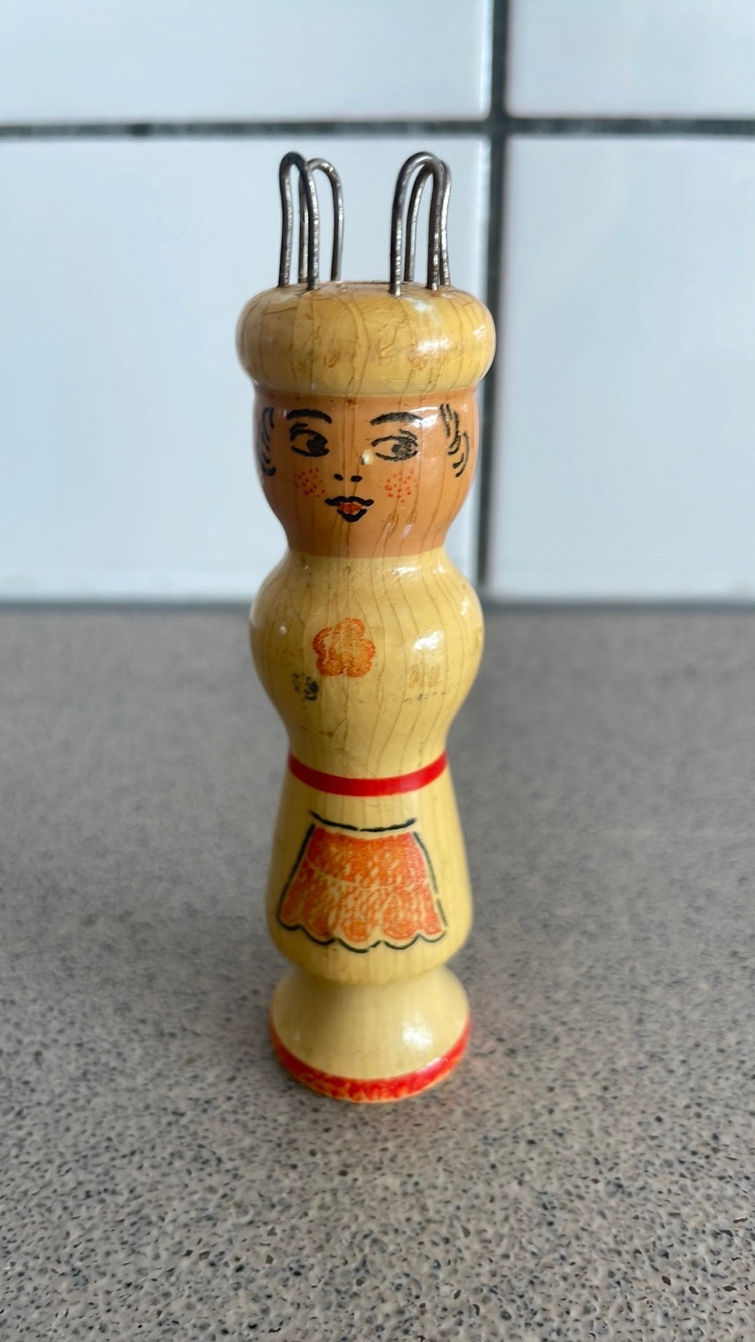 Vintage houten punnik poppetje, Ophalen of Verzenden, Zo goed als nieuw