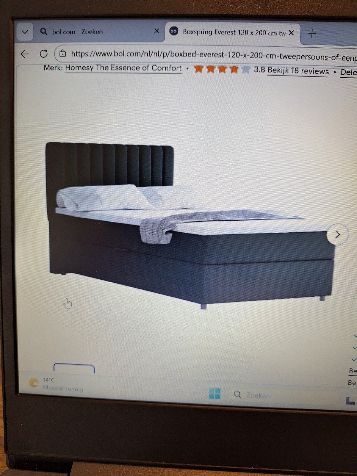 Boxspring 120x200 Antraciet met opbergruimte, Ophalen, Gebruikt, Zwart, Twijfelaar