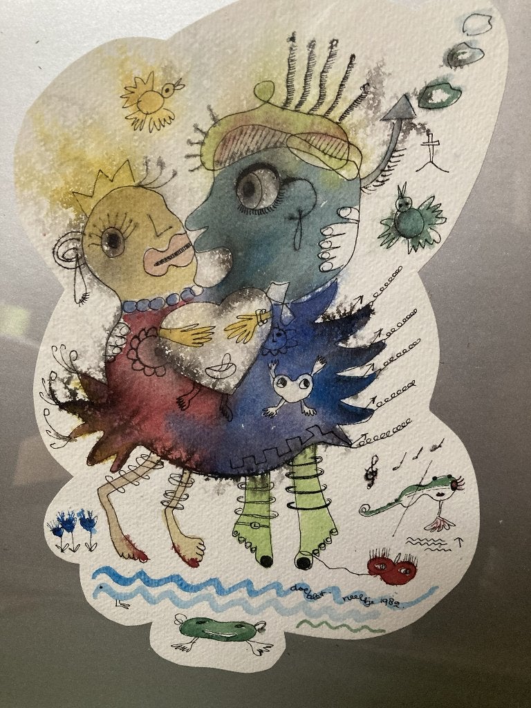 Aquarel Inkt Nelly van Nieuwenhuijzen 1982 Dubbelwezen, Antiek en Kunst, Ophalen
