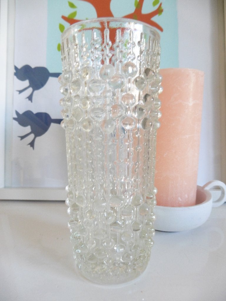 Vaas glas met bubbels retro vintage SKL union wax candle, Gebruikt, Overige kleuren, Met patroon/structuur, Ophalen of Verzenden