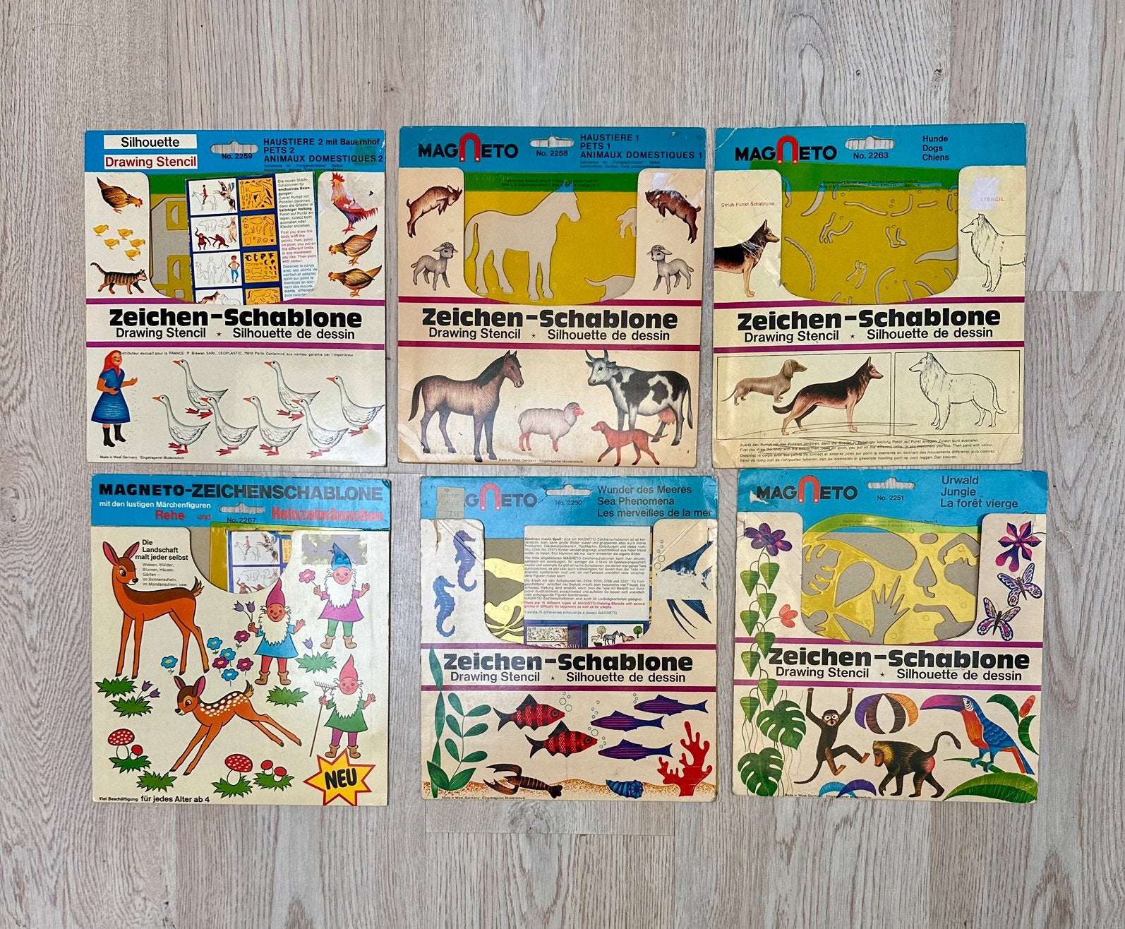 Lot van zes vintage teken sjablonen, merk Magneto, Ophalen of Verzenden, Gebruikt, Overige typen