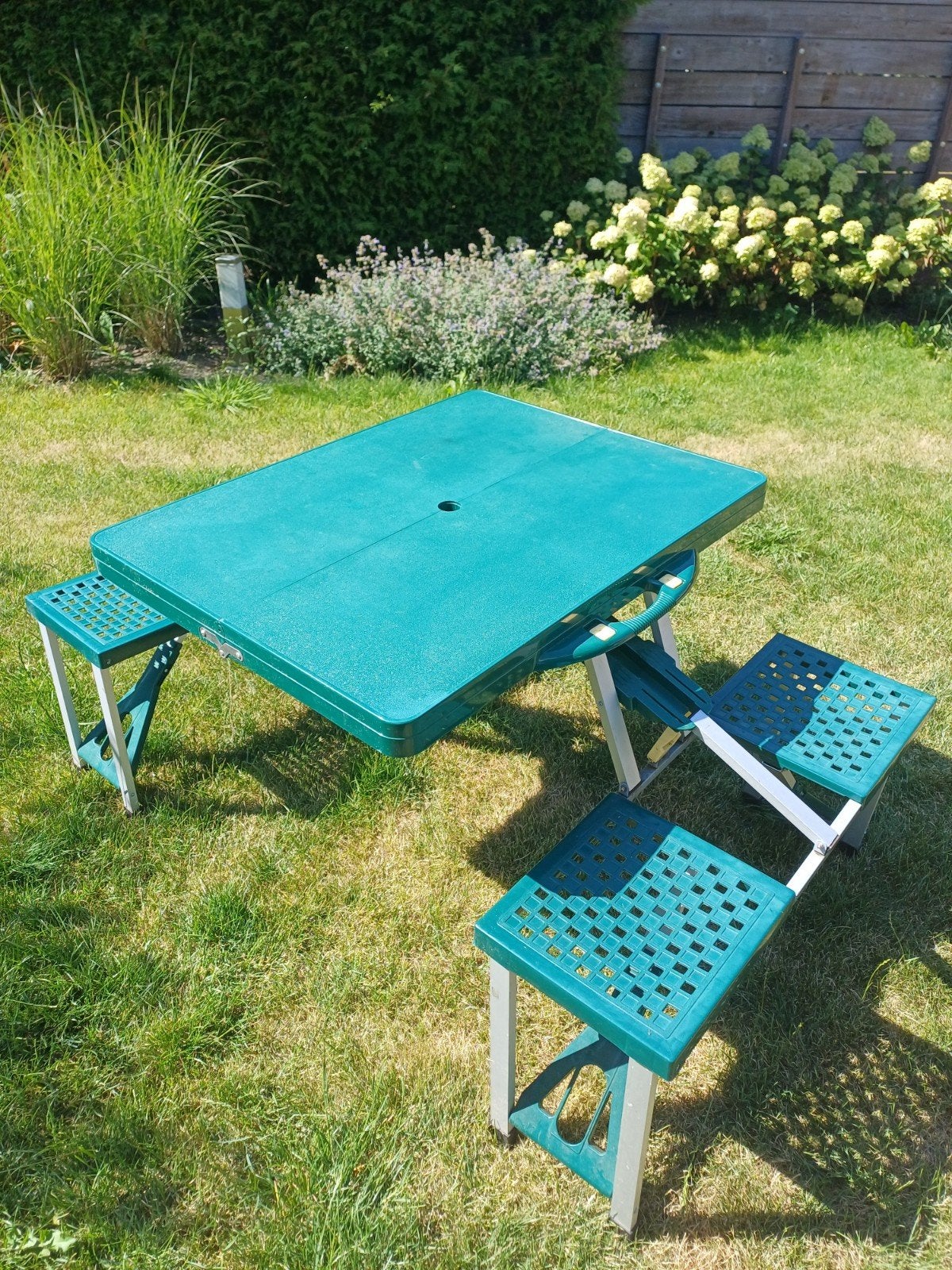 inklapbare picknicktafel groen, Ophalen, Gebruikt, Rechthoekig, Aluminium