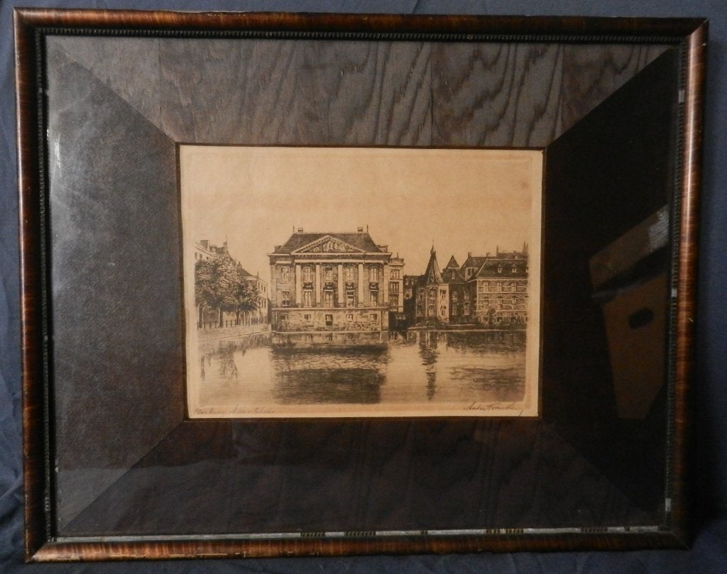 Ets Mauritshuis en Torentje Den Haag Anton Franken 17,5x23,3, Antiek en Kunst, 18 cm, Ets, Stadsgezicht, 23 cm
