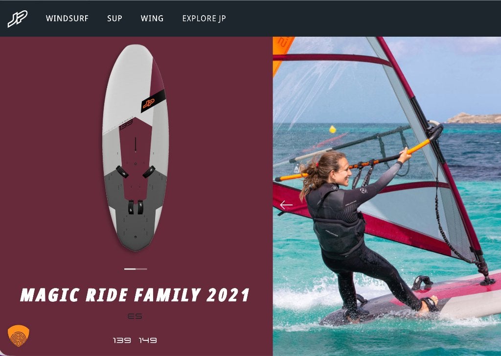 JP Magic Ride Family 2021 Windsurfplank met hoes, Watersport en Boten, Windsurfen, Ophalen, 250 tot 300 cm, 6.5 m² tot 8 m², Zo goed als nieuw