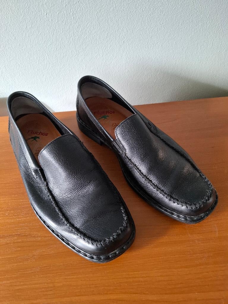 Lederen herenschoenen instappers Fluchos, zwart, Loafers, Ophalen of Verzenden, Zo goed als nieuw, Fluchos