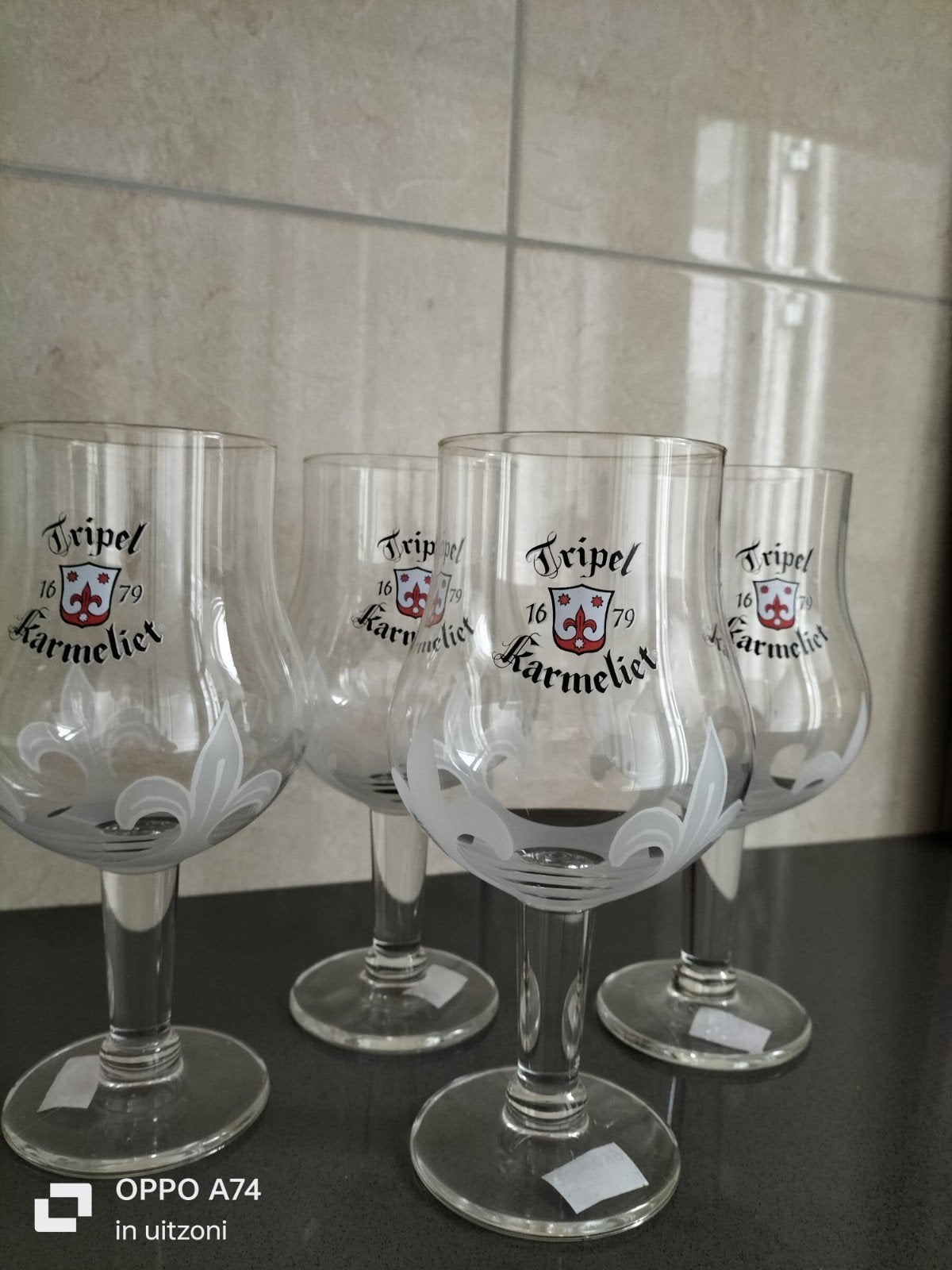 Tripel Karmeliet grote glazen 4 stuks, Ophalen of Verzenden, Zo goed als nieuw, Glas of Glazen, Overige merken