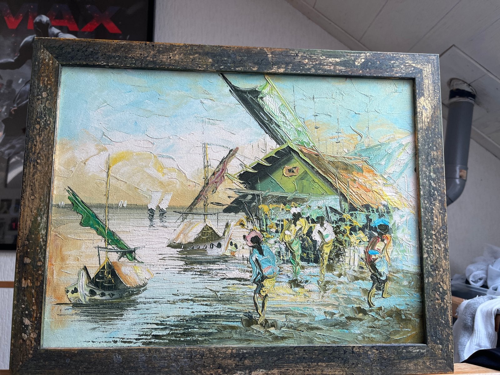 Levendig olieverfschilderij van havengezicht, Ophalen, Maritiem / water, Doek, Expressionistisch