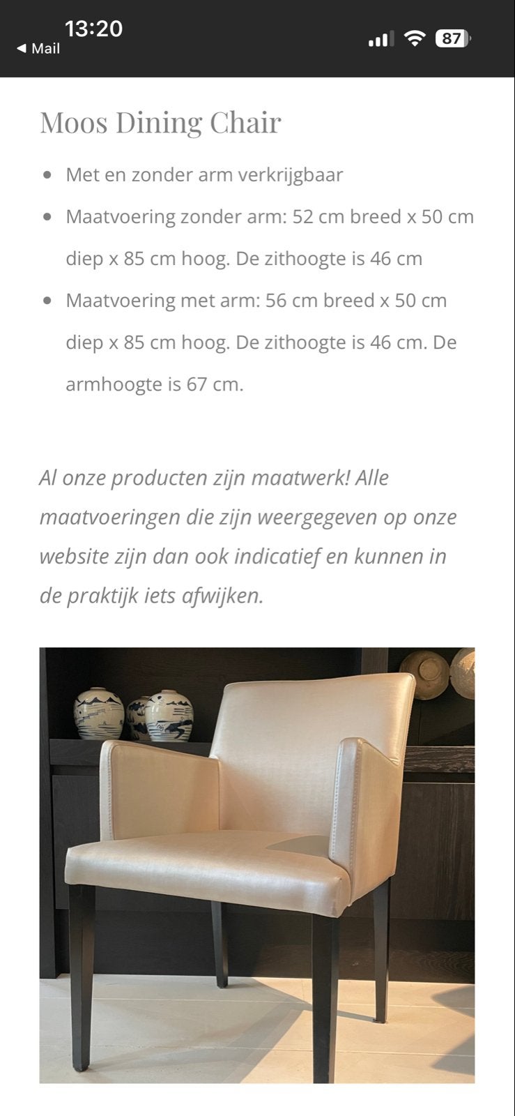 Moos Eetkamerstoel met armleuning - taupe kleur, Gebruikt, Overige kleuren, Vijf, Zes of meer stoelen, Ophalen