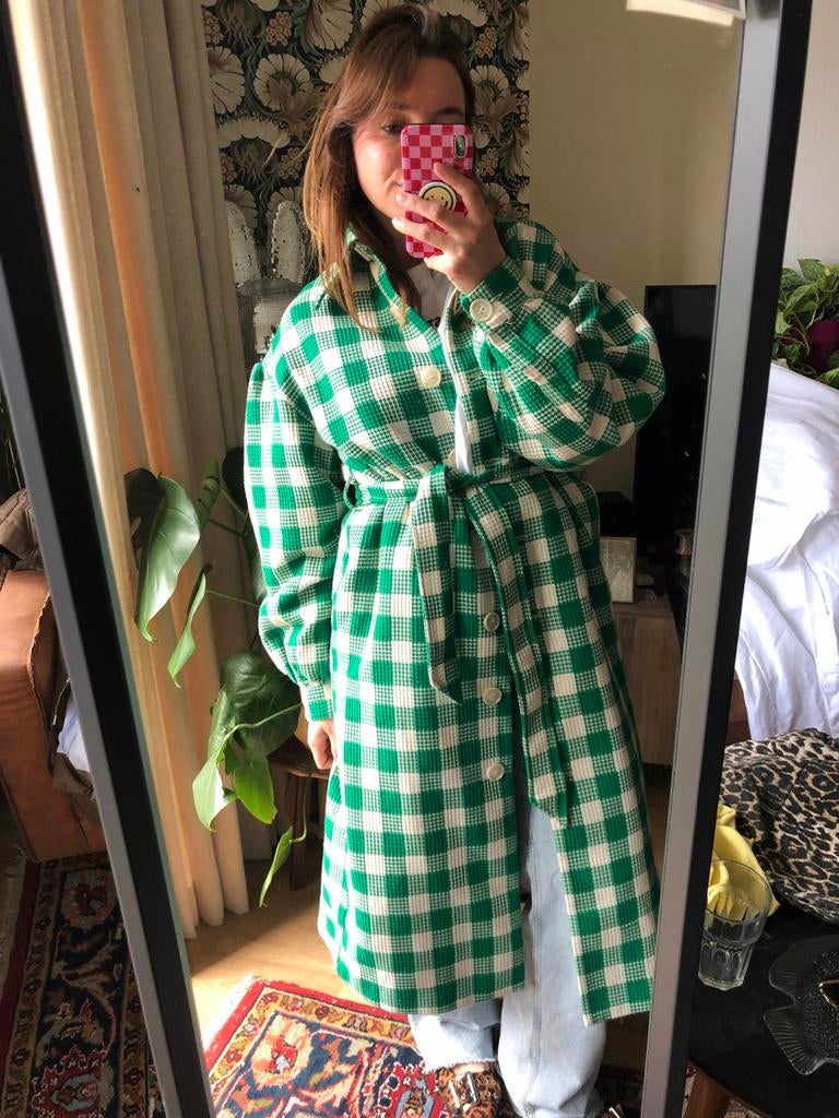 Shoeby geruite jas groen/wit maat S oversized fit, Ophalen of Verzenden, Zo goed als nieuw, Maat 36 (S), Groen