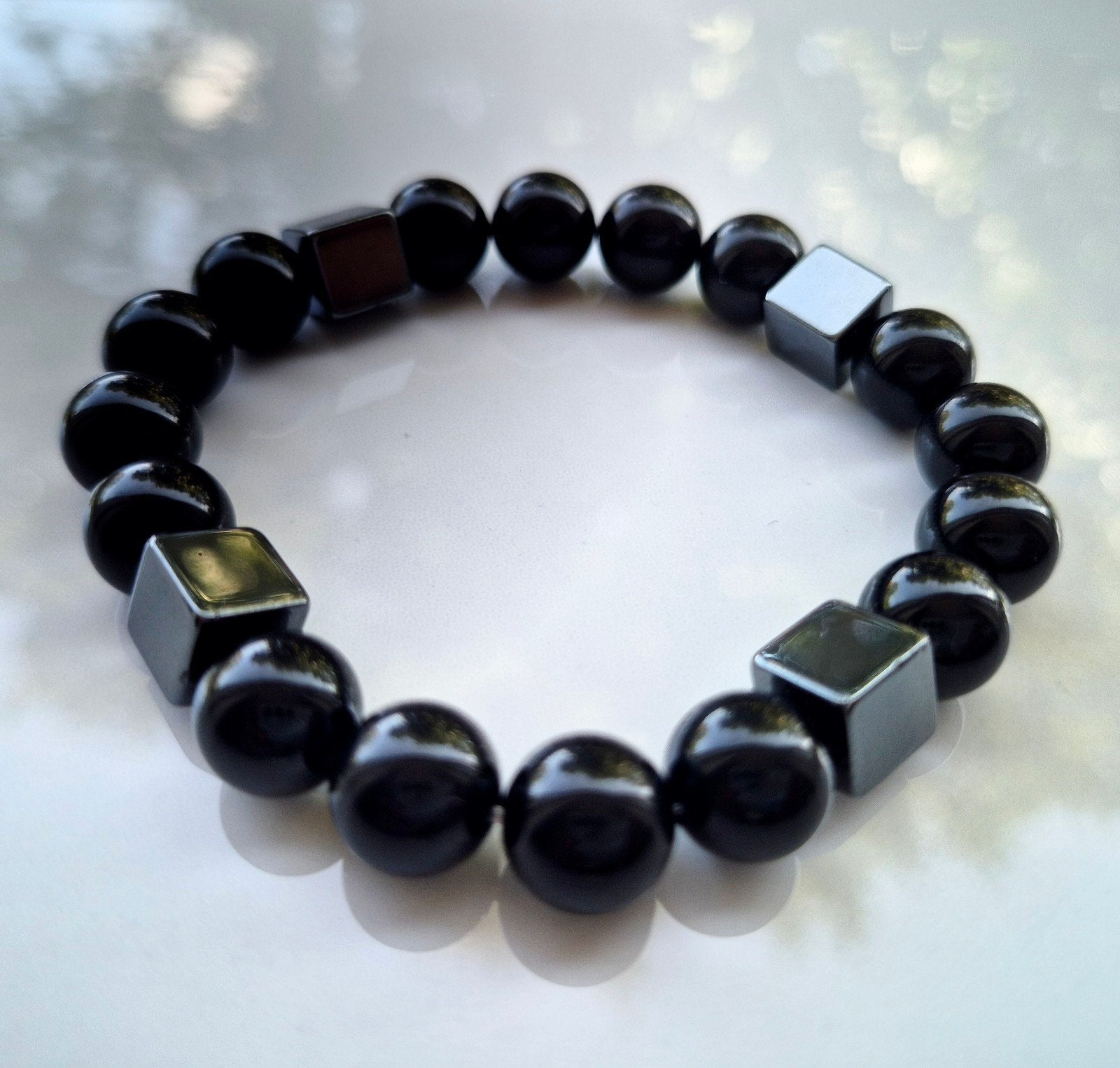 Onyx met Hematiet heren armband, Verzenden, Nieuw, Zwart, Met edelsteen