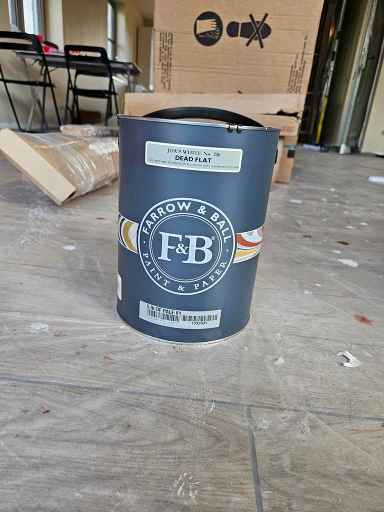 Farrow & Ball dead flat verf, Joa's White, Doe-het-zelf en Verbouw, Verf, Beits en Lak, Nieuw, Wit, Ophalen of Verzenden