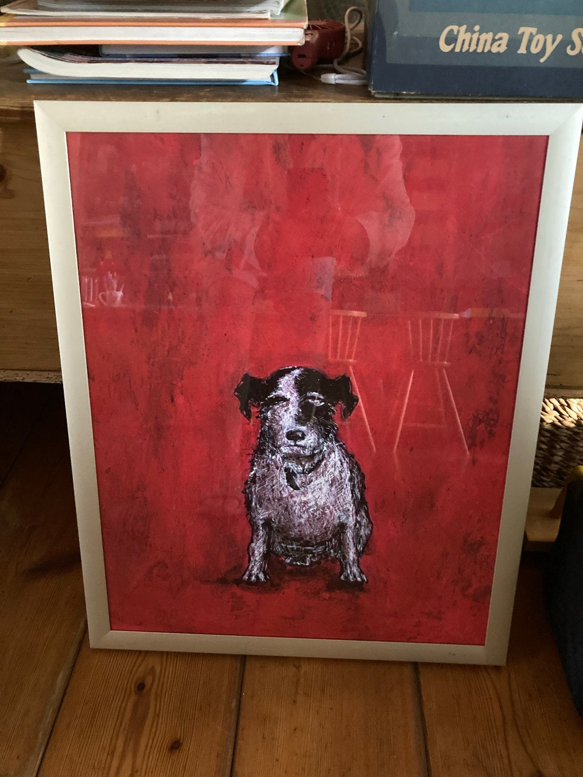 Schilderij van een hond op rode achtergrond, Ophalen, Zo goed als nieuw, Schilderij