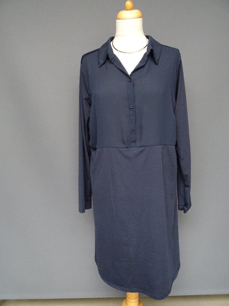 MISS ETAM maat 48, donkerblauwe travelstof jurk., Blauw, Maat 46/48 (XL) of groter, Ophalen of Verzenden, Zo goed als nieuw