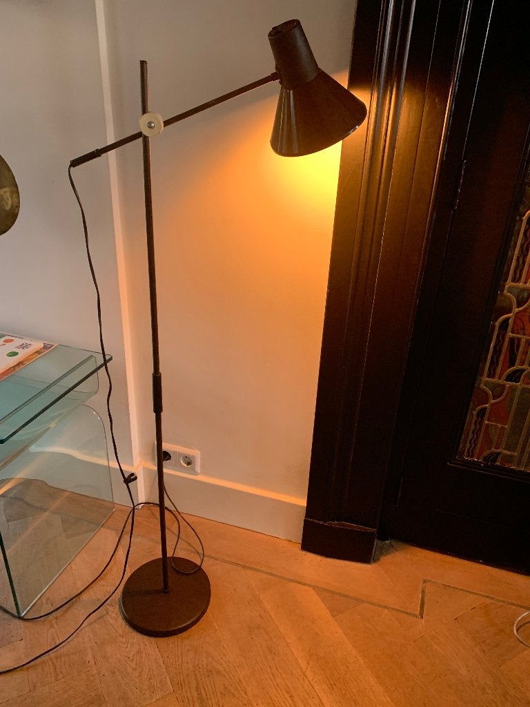 Mid-Century hengellamp bruin, Huis en Inrichting, Lampen | Vloerlampen, Ophalen, Gebruikt, Vintage, E27 (groot)