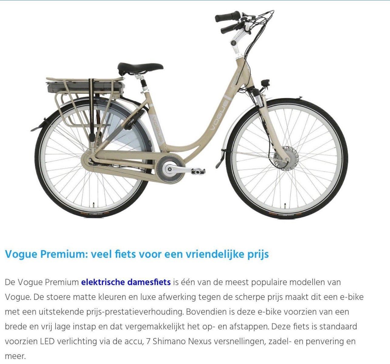 Vogue Premium Elektrische Damesfiets  zie foto 1, Zo goed als nieuw, 47 tot 51 cm, 50 km per accu of meer, Ophalen