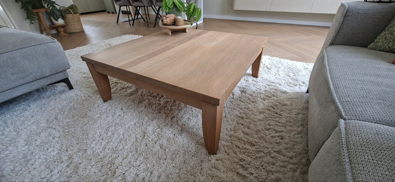 Massief eiken salontafel 90x90 cm voor een klein prijsje, Ophalen, Gebruikt, 50 tot 100 cm, Vierkant