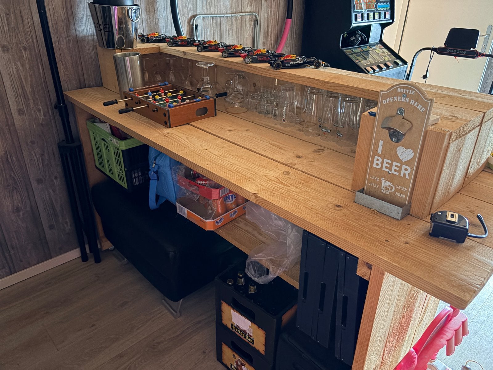 Steigerhouten Bar op Wieltjes - 185x80 cm, Ophalen, Zo goed als nieuw