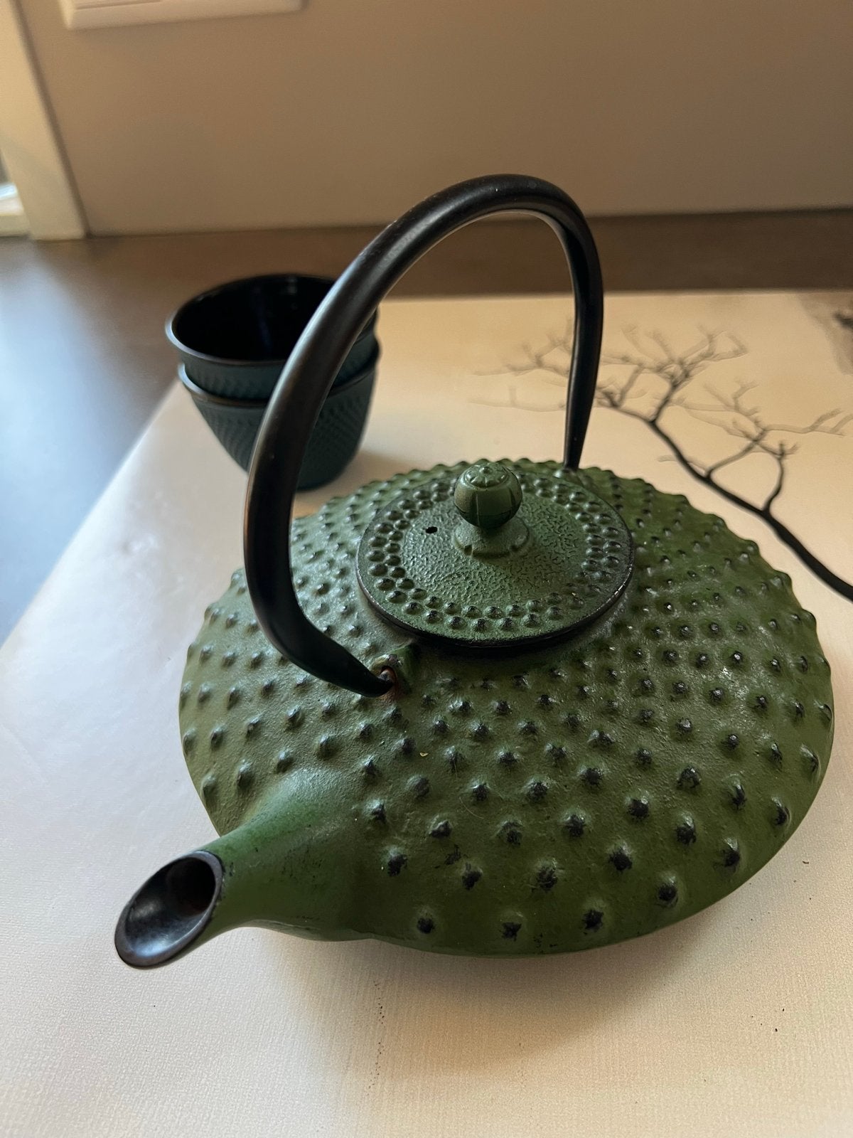 Bredemeijer theepot, gietijzer, groen, Huis en Inrichting, Theepot/fluitketel, Bredemeijer, Ophalen of Verzenden, Metaal