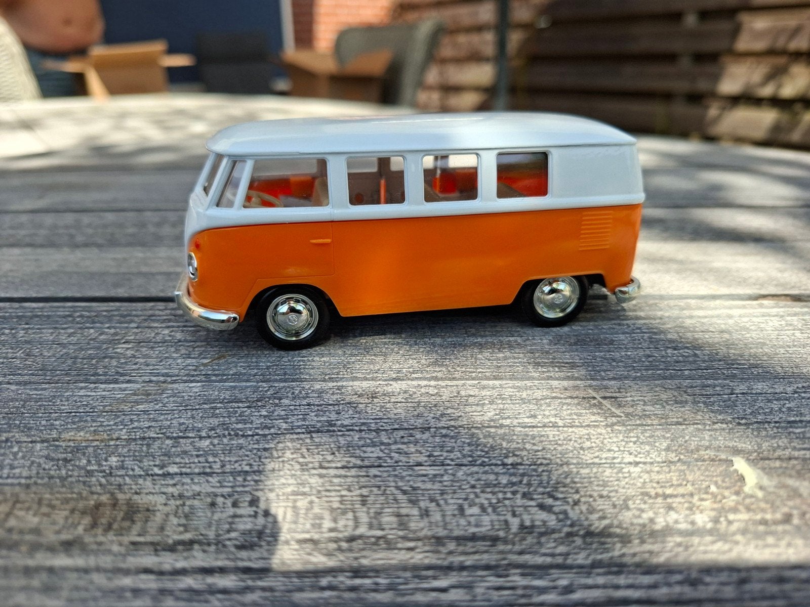 Volkswagen T1 Transporter modelauto - Oranje/Wit, Overige merken, Auto, Groter dan 1:32, Ophalen of Verzenden