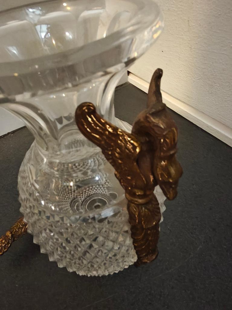 Antieke kristallen vaas met 2 bronzen ornamenten opknapper, Ophalen of Verzenden