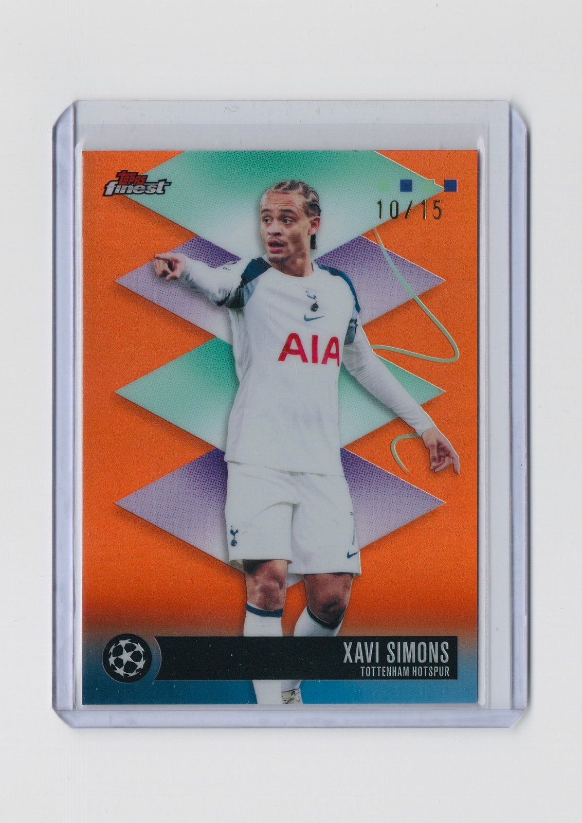 Xavi Simons orange refractor /15 | topps finest, Ophalen of Verzenden, Zo goed als nieuw, Plaatje