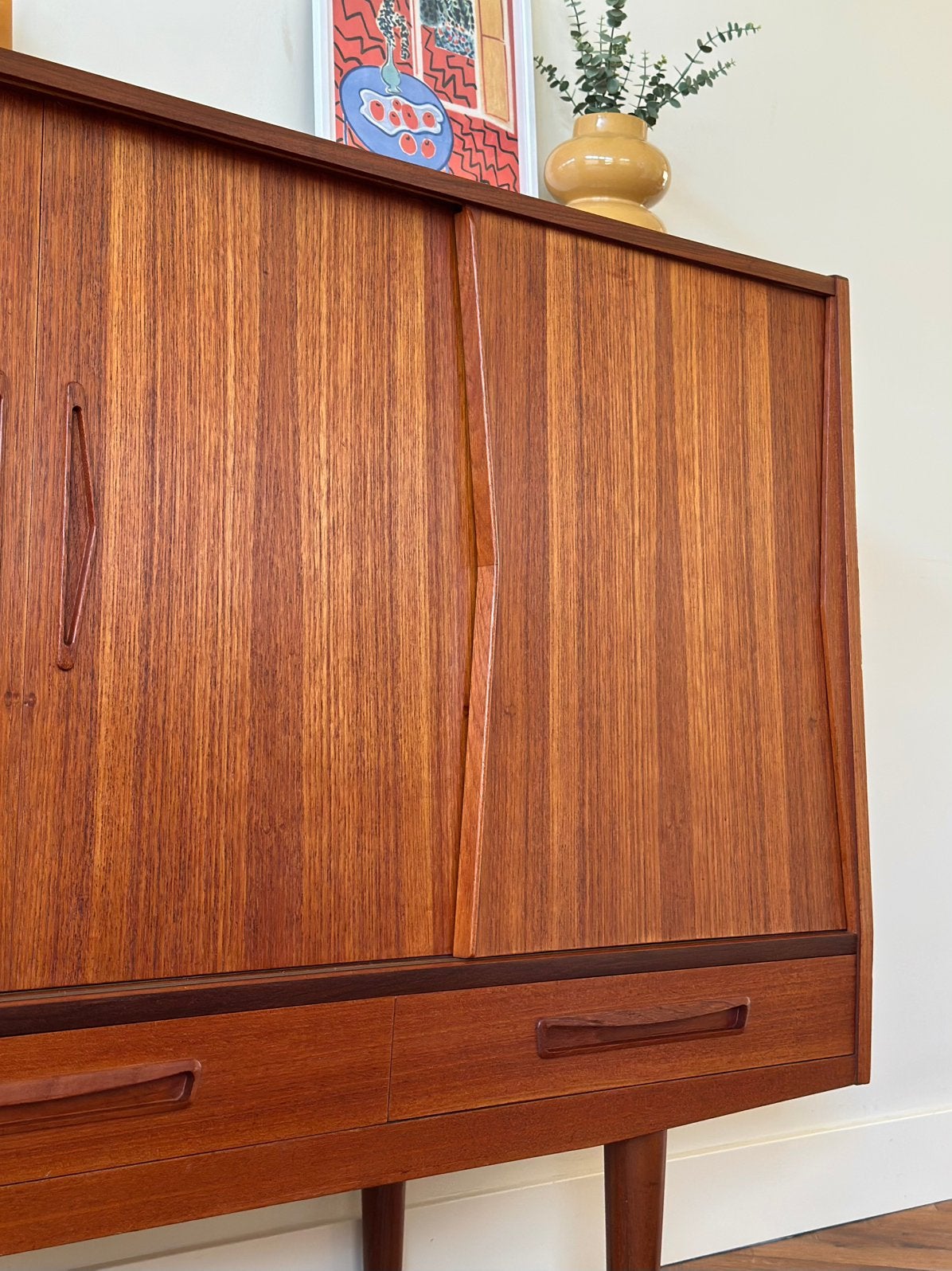 Vintage highboard Deens teak hout jaren 50/60/70, Huis en Inrichting, Ophalen, Gebruikt, Met deur(en), 150 tot 200 cm
