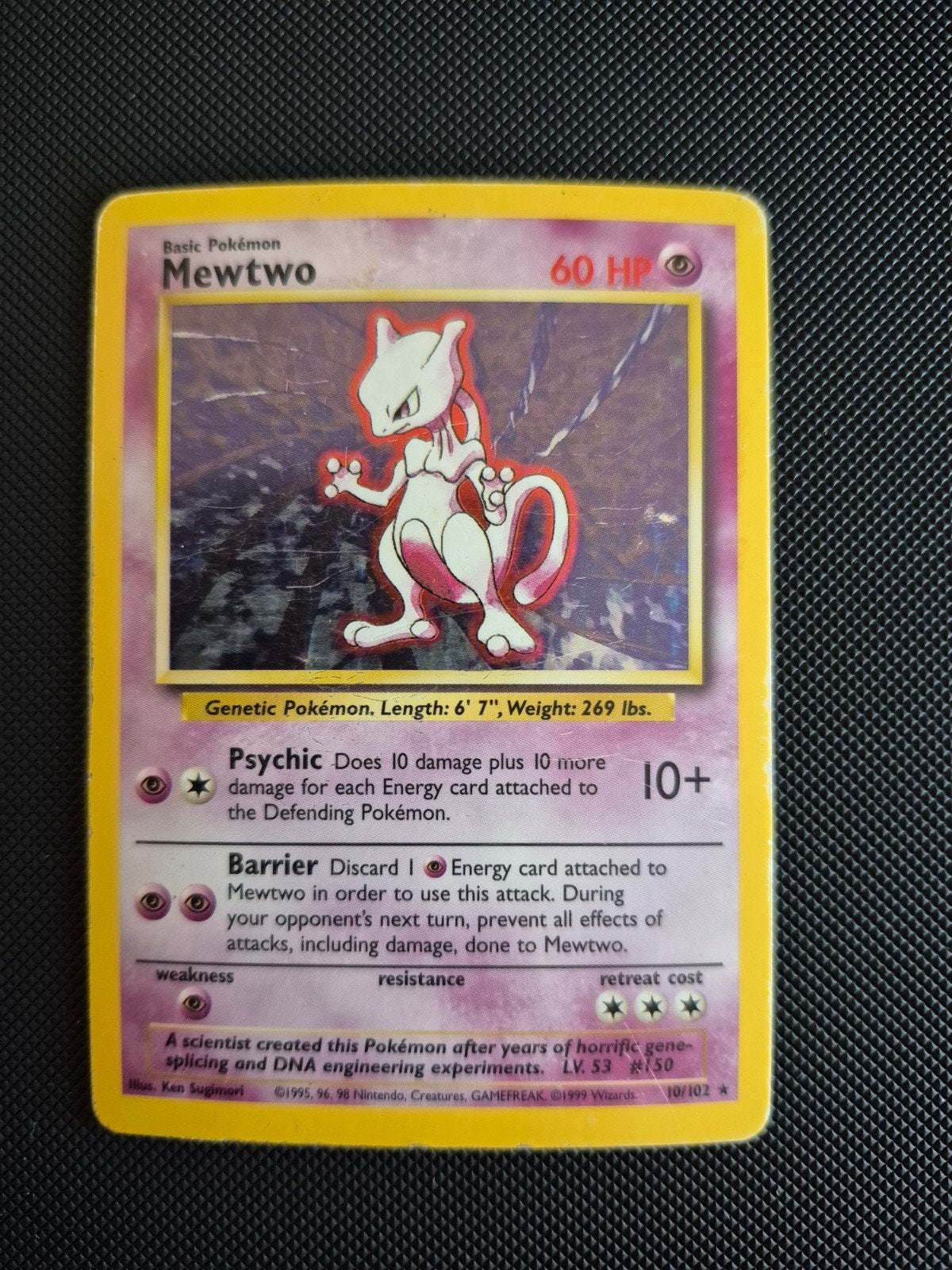 Base Set Mewtwo 10, Ophalen of Verzenden, Gebruikt, Losse kaart, Foil