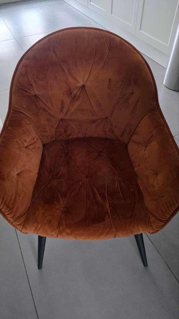 Eetkamerstoelen te koop - goede staat, lichte brandschade, Ophalen, Gebruikt, Bruin, Stof