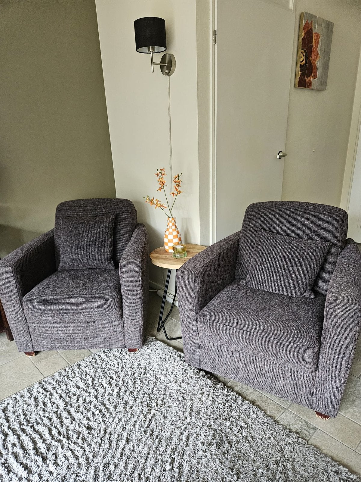 2 antraciet stoffen fauteuils, Huis en Inrichting, Fauteuils, Ophalen, 75 tot 100 cm, Zo goed als nieuw, Stof