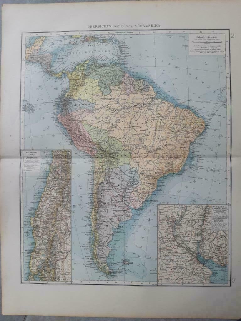174-175 / Zuid Amerika met Chili en Rio Litho uit 1899, Ophalen of Verzenden