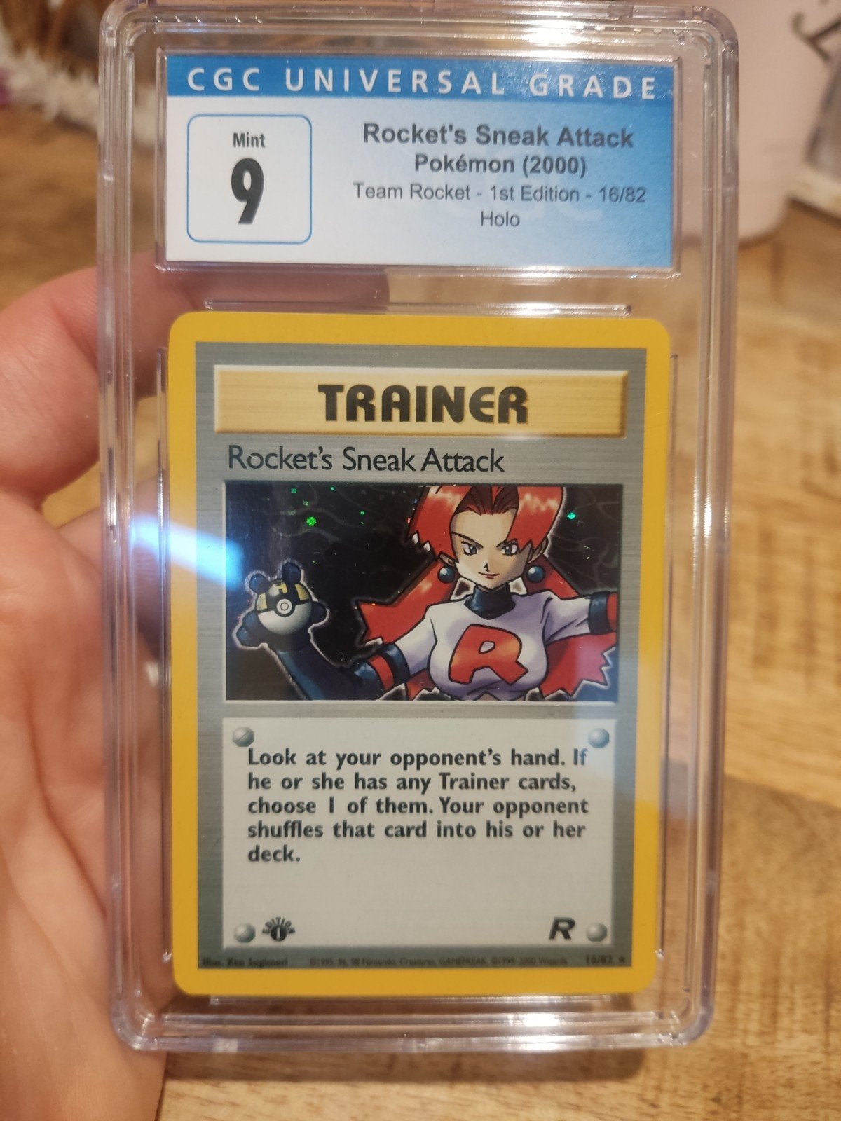 Pokemon Rocket's Sneak Attack Holo 1st Edition CGC 9/9.5, Ophalen of Verzenden, Zo goed als nieuw, Losse kaart, Foil