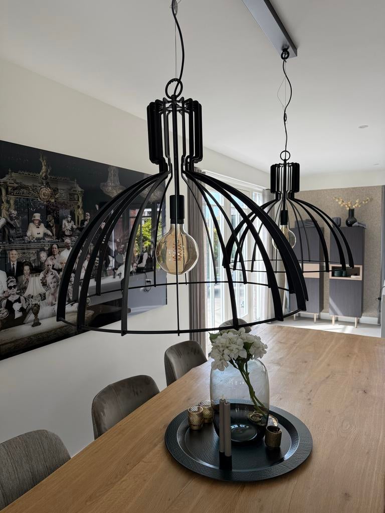 Moderne Zwarte Hanglampen Set - Industrieel Design, Huis en Inrichting, Ophalen of Verzenden, Zo goed als nieuw, Metaal, 75 cm of meer