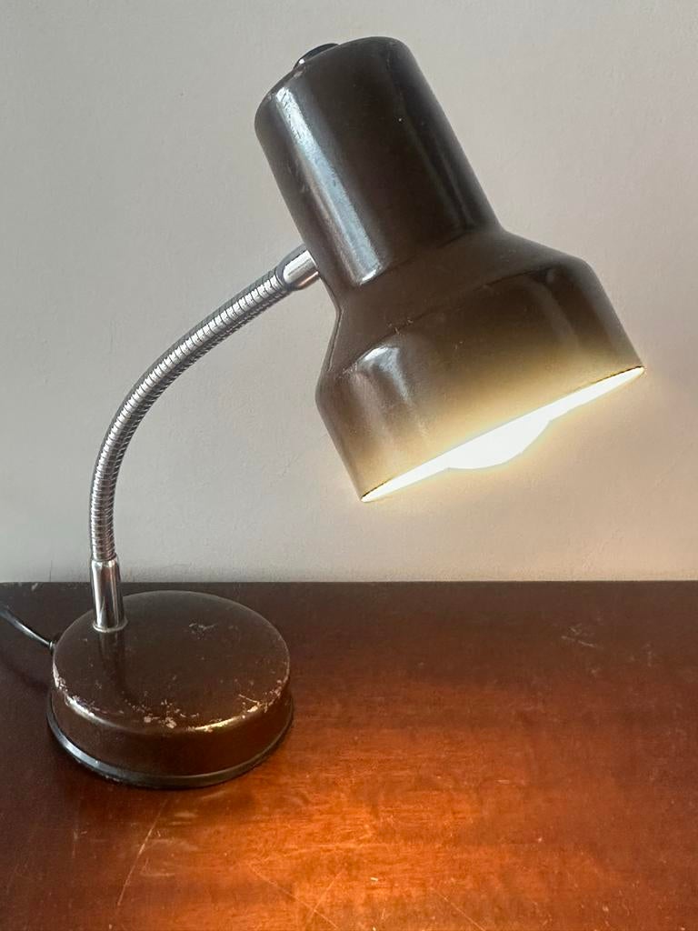 Vintage Mid-century Moderne Bruine Metalen Bureaulamp 1970, Huis en Inrichting, Ophalen of Verzenden, Gebruikt, Metaal