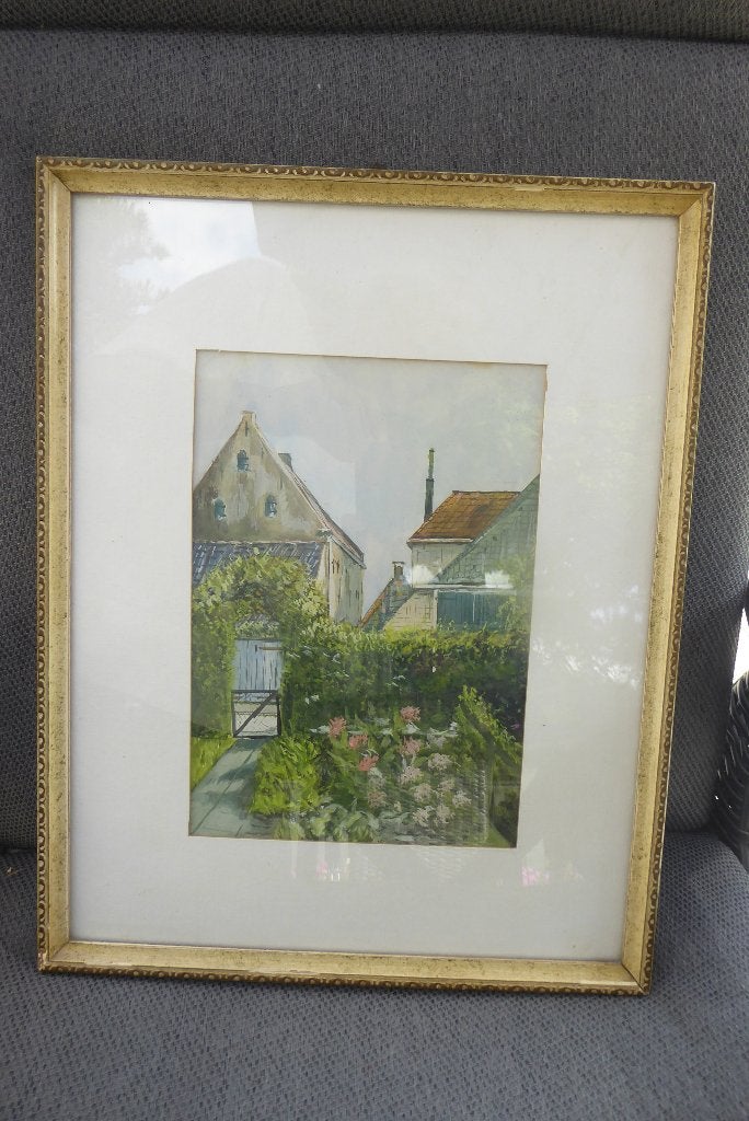 fraaie antieke pastel, ingelijst omgeving Schiedam, Ophalen of Verzenden