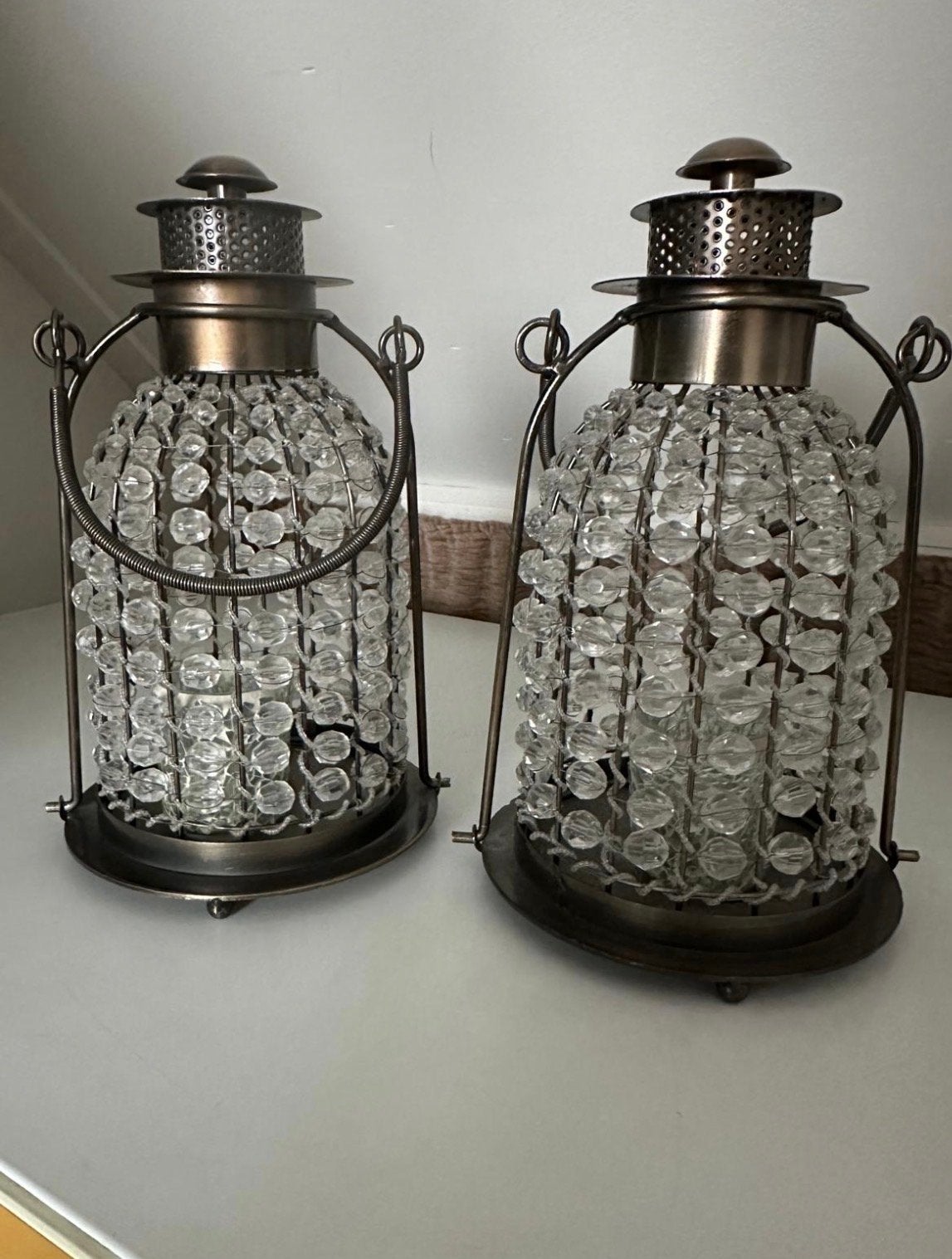 Set van 2 decoratieve lantaarns met kralen voor theelichtjes, Lantaarn, Meerkleurig, Overige merken, Ophalen of Verzenden