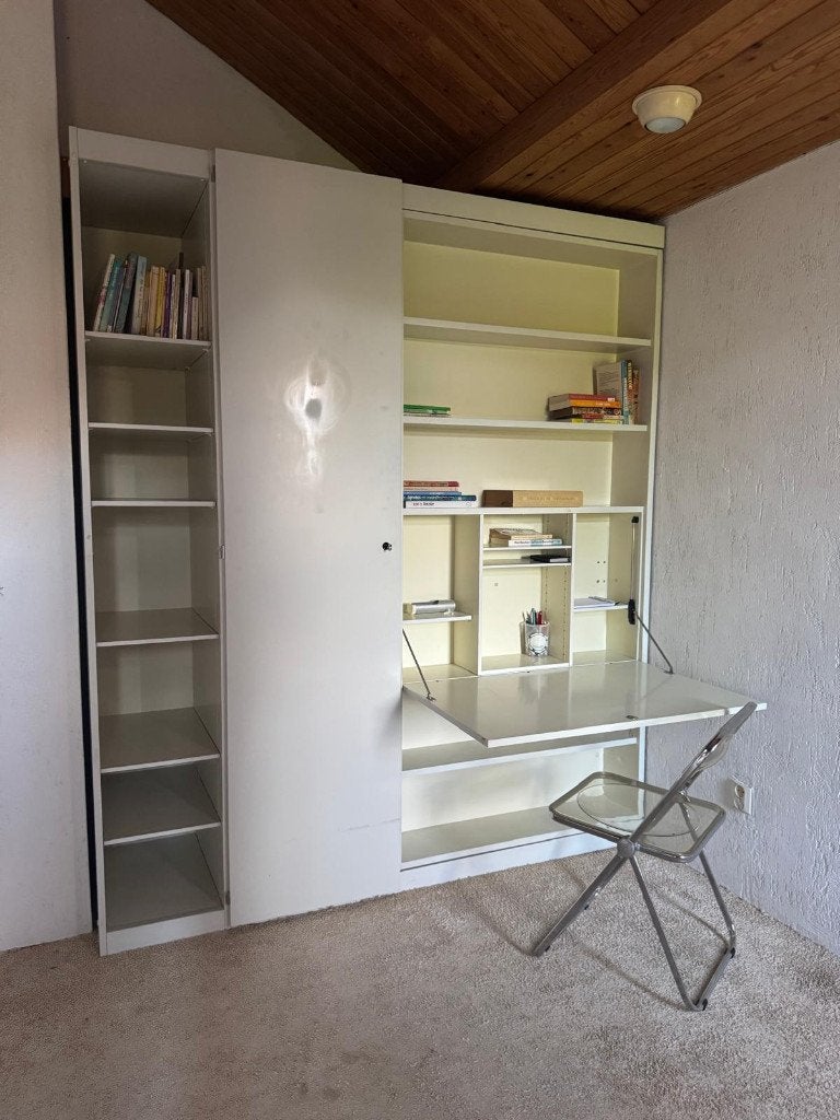 Opklapbed, kast en bureau in één Wandkast Interlübke 40S, Ophalen, Gebruikt, Eenpersoons, Wit strak vintage jaren '70