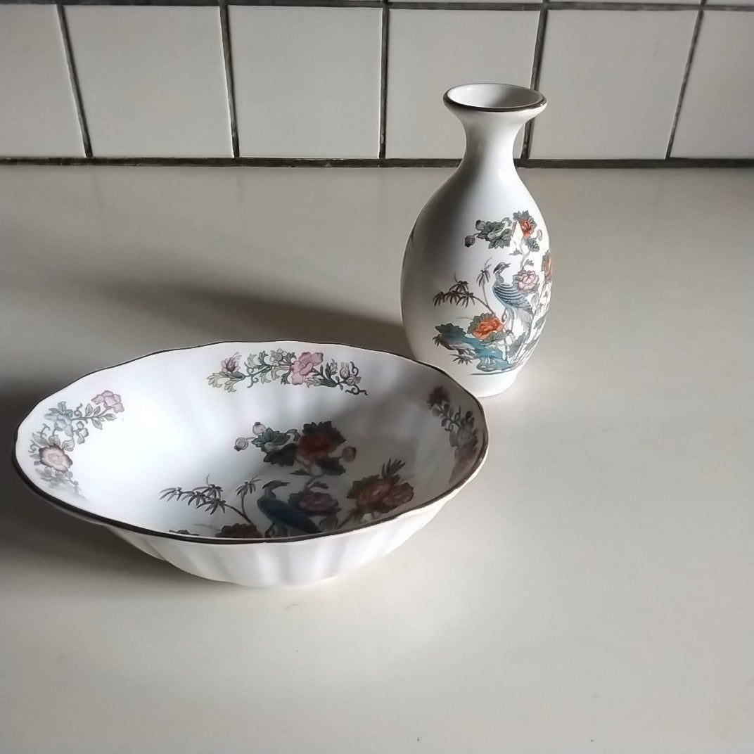 Wedgwood Kutani Crane Eivormig Schaaltje en Vaasje Set, Ophalen of Verzenden