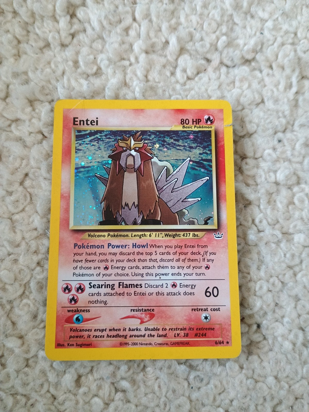 Oude Entei holo 6/64 vintage pokemon kaart, Ophalen of Verzenden, Zo goed als nieuw, Losse kaart, Foil