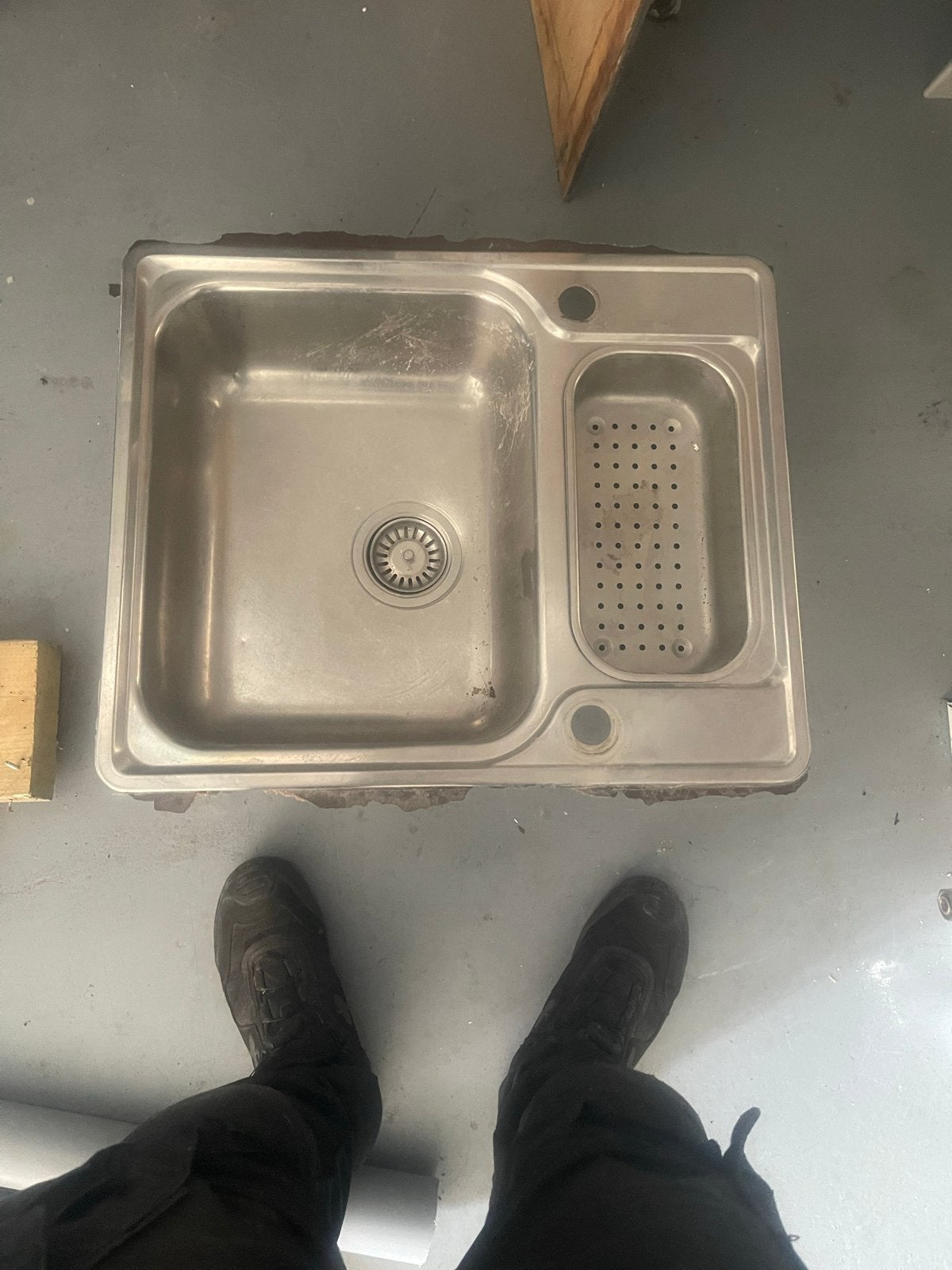 RVS Spoelbak met afvoer en uitlekbak, Ophalen of Verzenden, Gebruikt, Rvs, Wastafel