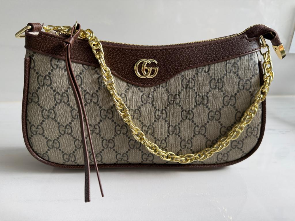 Gucci GG-style pochette / schoudertas met ketting, Ophalen of Verzenden, Zo goed als nieuw, Beige, Schoudertasje