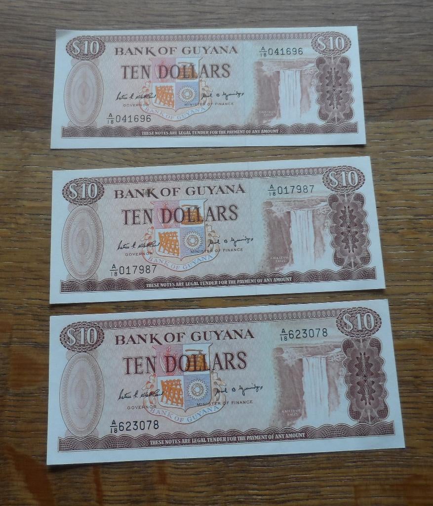 Guyana 3 biljetten 10 dollar, Ophalen of Verzenden, Zuid-Amerika