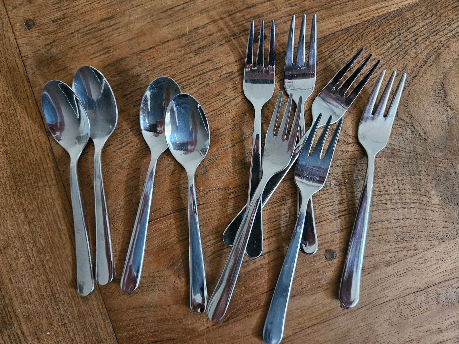 IKEA lepeltjes en vorkjes, Gebruikt, Ophalen of Verzenden, Rvs of Chroom, Vaatwasserbestendig