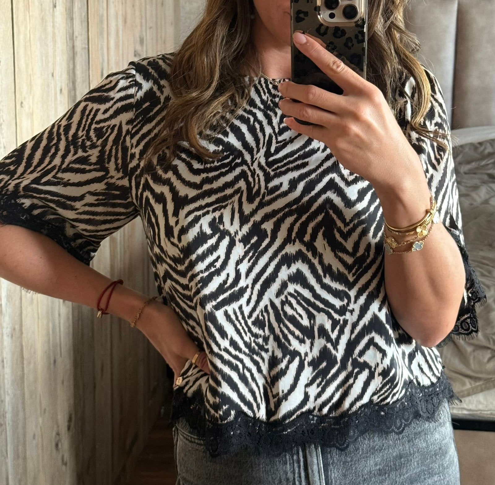 Josh V top met zebra print in maat S., Zwart, Ophalen of Verzenden, Zo goed als nieuw, Korte mouw
