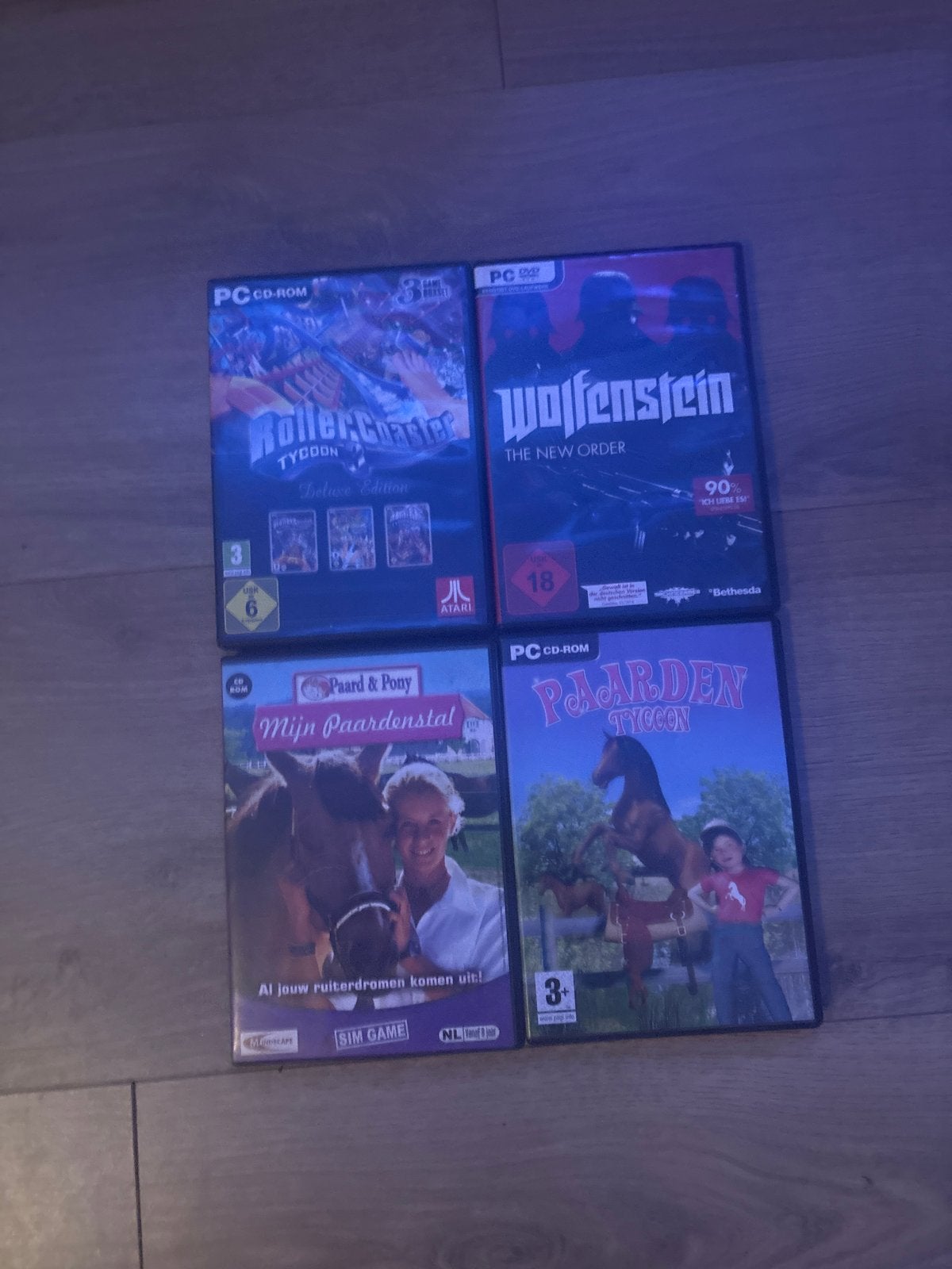PC CD-ROM Spellen: RollerCoaster Tycoon, Wolfenstein, Paarde, Gebruikt, Vanaf 18 jaar, 1 speler, Ophalen of Verzenden