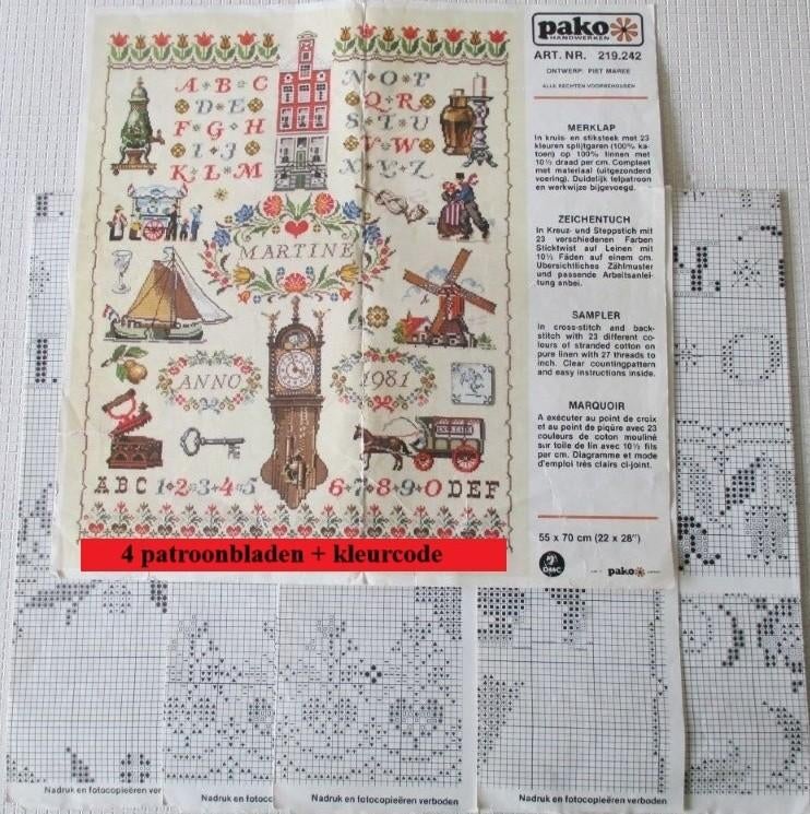 Borduurpatroon,Borduren,Merklap 1981,Pako,Piet Maree, Verzenden, Zo goed als nieuw, Patroon