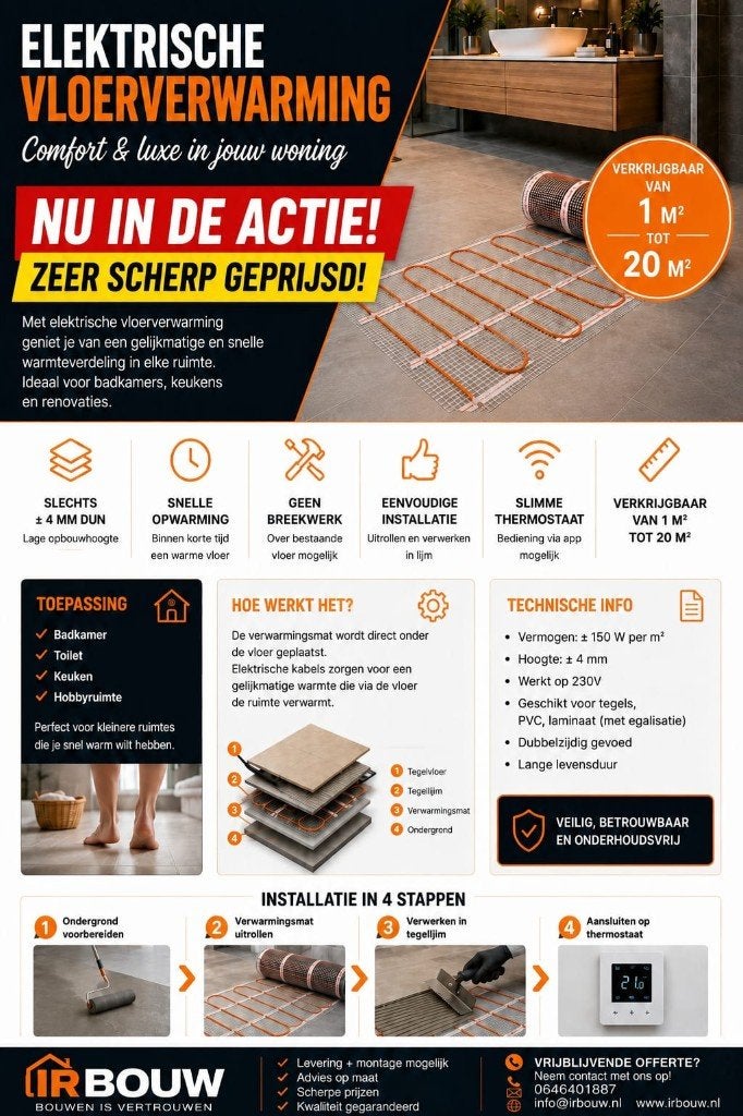 elektrische vloerverwarming, Ophalen, Nieuw