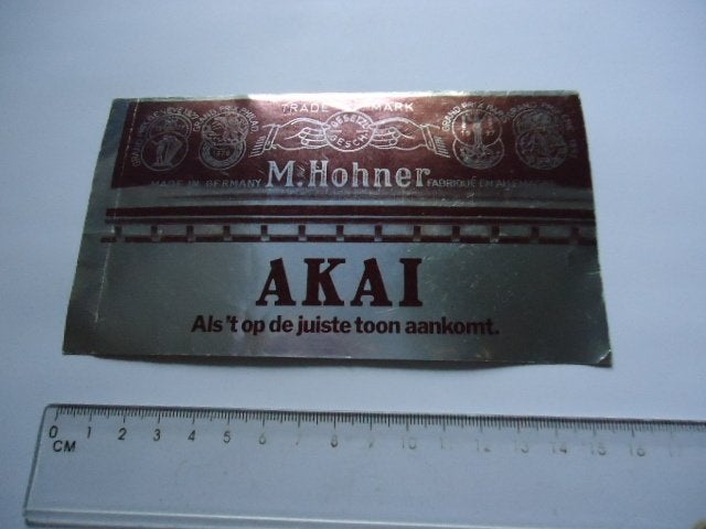 sticker oud M HOHNER Akai mondharmonica accordeon retro, Verzenden, Zo goed als nieuw, Bedrijf of Vereniging